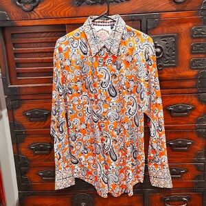 Robert Graham orange/black Paisley Print L/S shirt,  size L